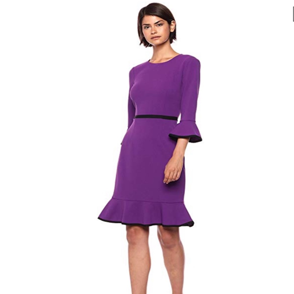 👗 3/4 Sleeve Shift Dress with Contrast Piping 👗